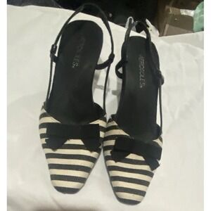 Aerosoles Black and White Striped Strappy 2 Inch Heel Shoe Size 7